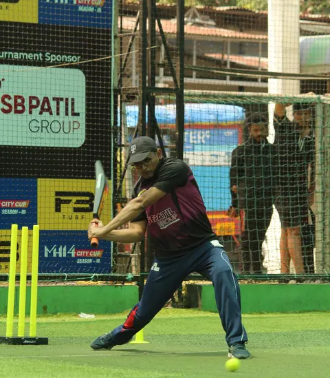 A cricketer playing at a turf in Pimpri-Chinchwad, Pune